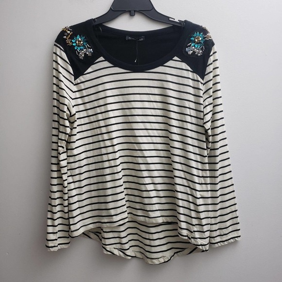 Zara Tops - Zara WB Collection Women Striped Embellished Top MED Black White Long Sleeve NWT